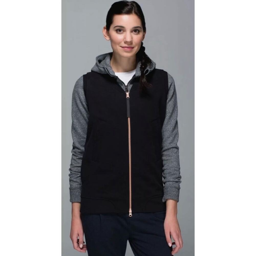 Lululemon Departure Fleece Vest Black Size 4 Rose Gold Zip Lounge Relaxed Fit